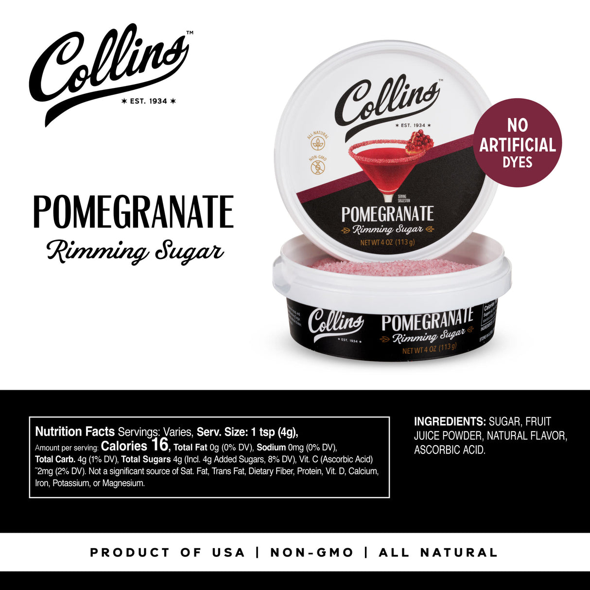 Pomegranate Rimming Sugar, 4 oz