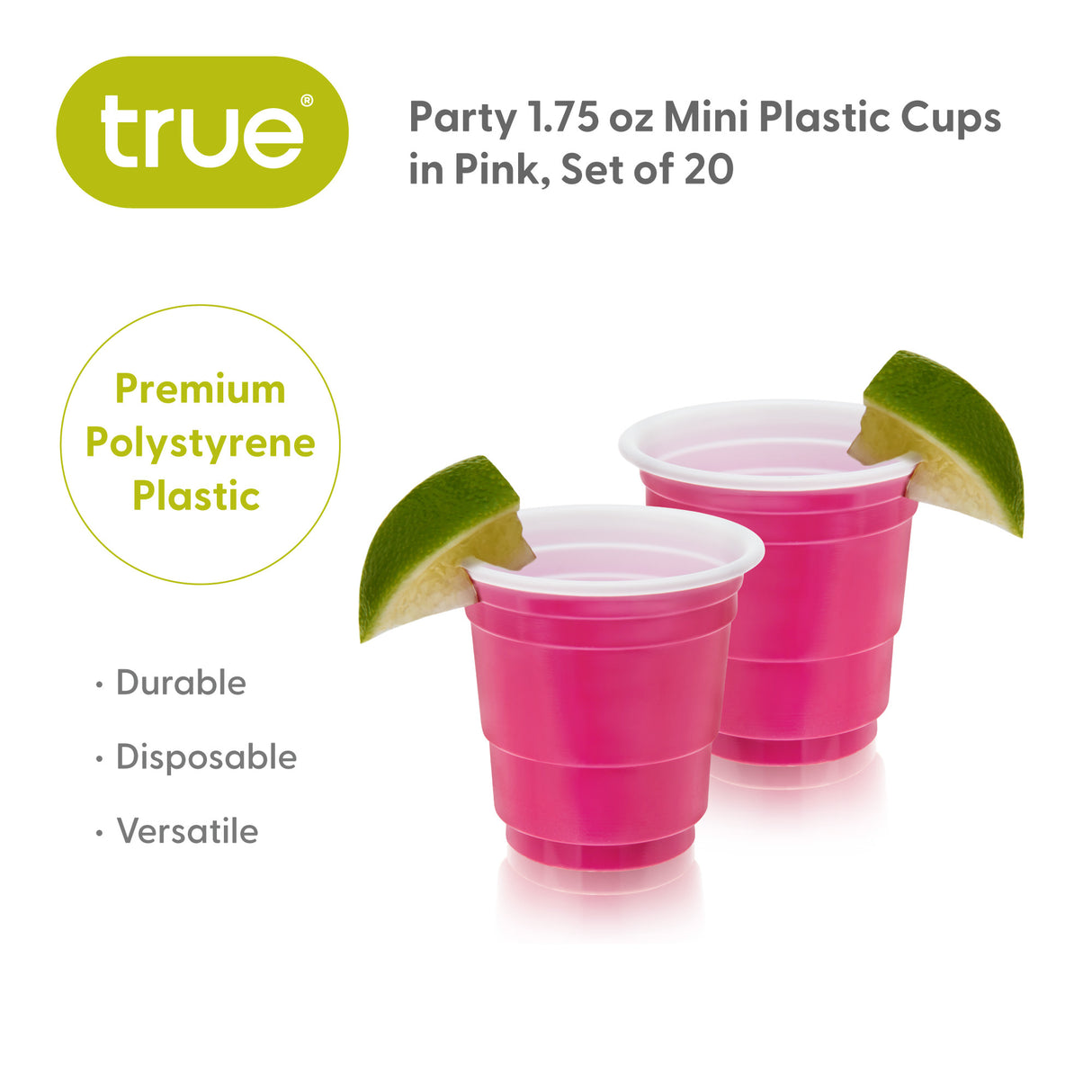 Party 1.75 oz Mini Plastic Cups in Pink, Set of 20