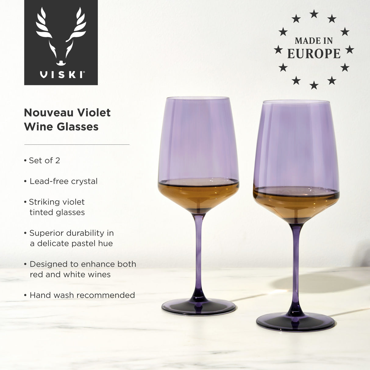 Reserve Nouveau Crystal Wine Glasses in Violet, Set of 2