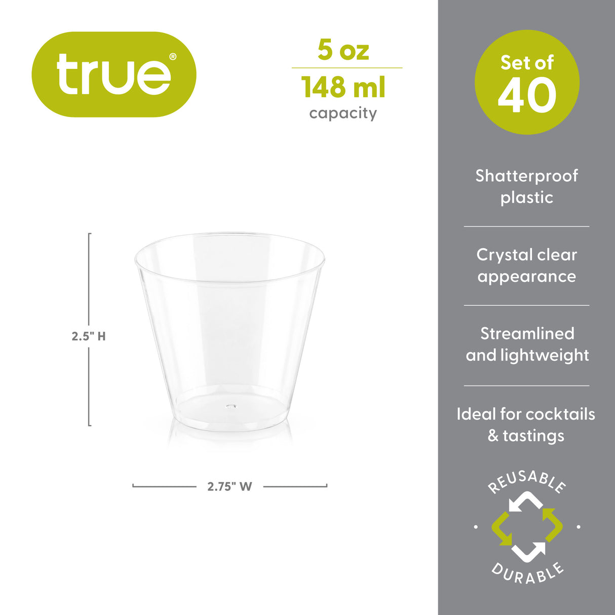 Party 5 oz Plastic Tumblers in Clear, Set of 40