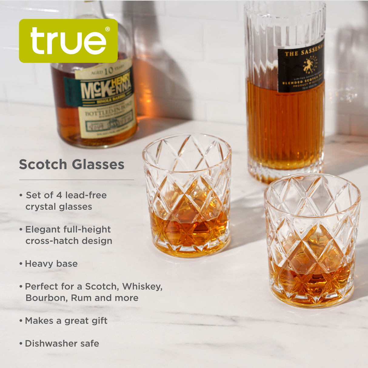 Scotch 11 oz Diamond Cut Tumbler Glasses, Set of 4