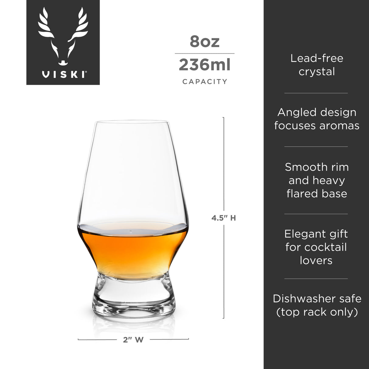 Raye Heavy Base Crystal Whiskey Tasting Glasses, Set of 2