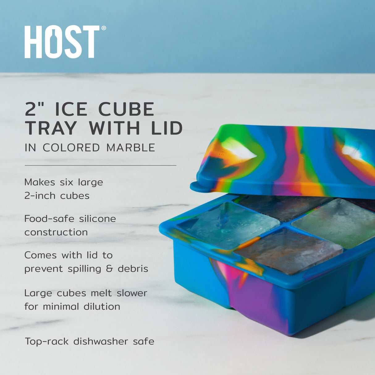 2" Ice Cube Tray with Lid in Colored Marble