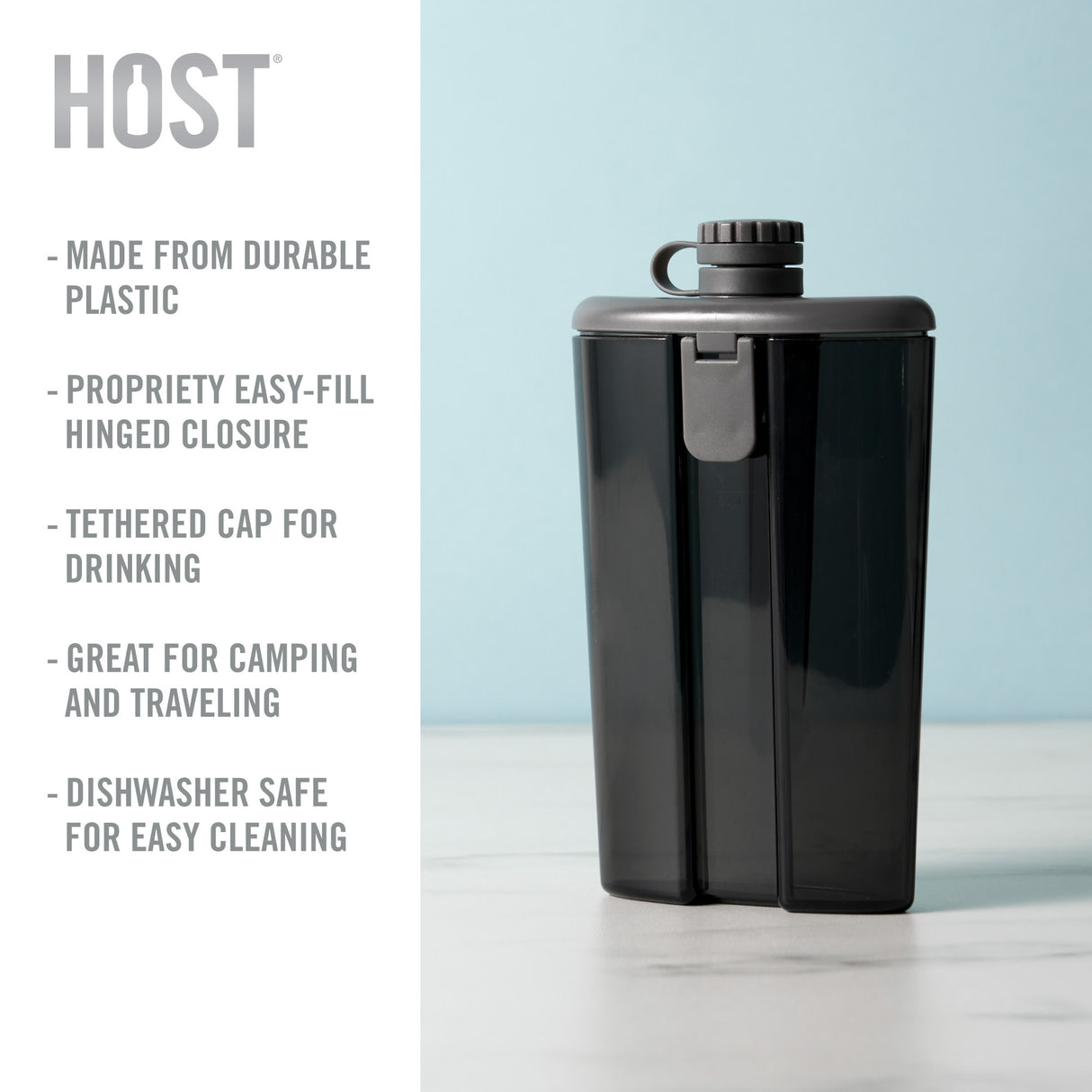 Easy-Fill 6 oz Plastic Flask in Gray
