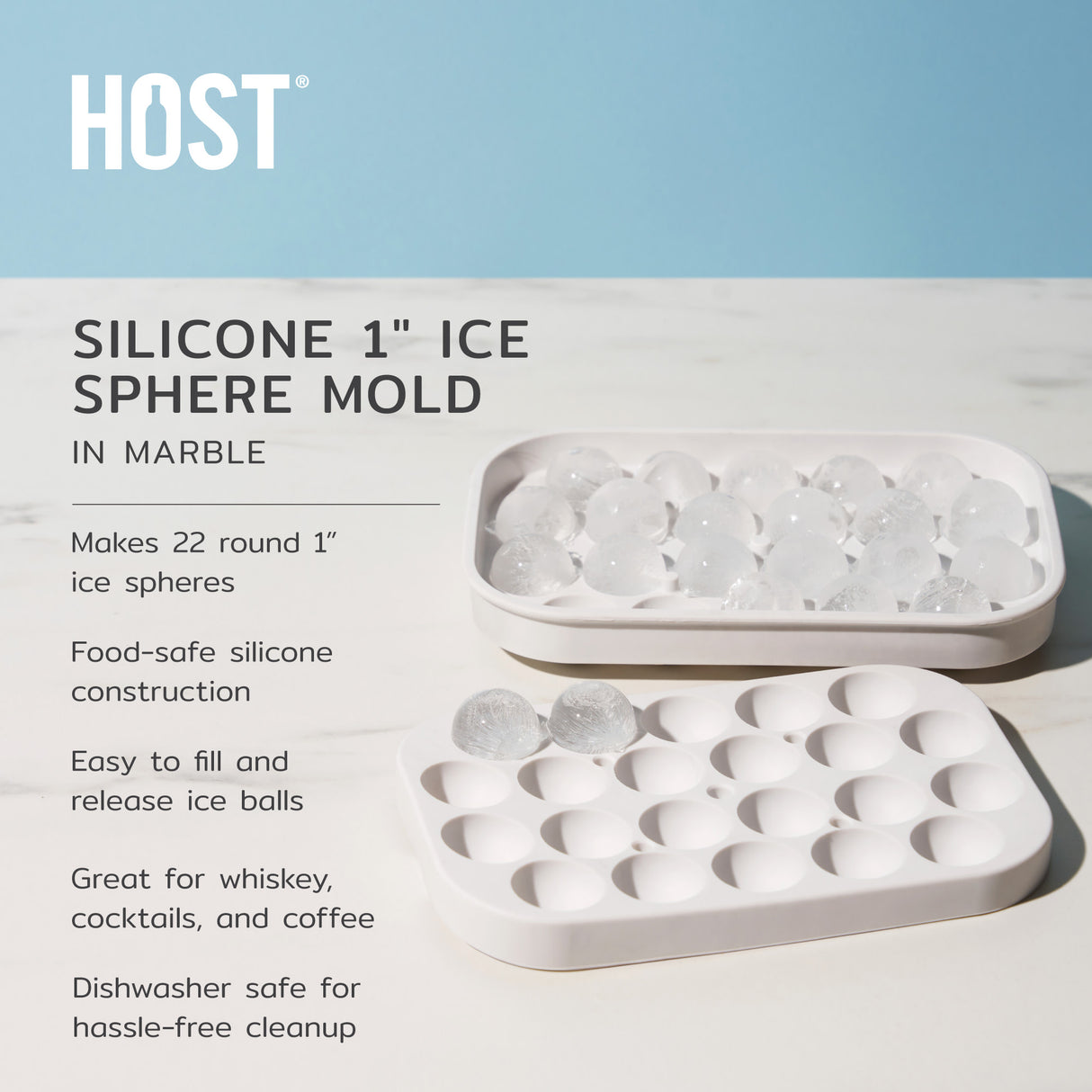 Silicone 1" Ice Sphere Mold in Marble