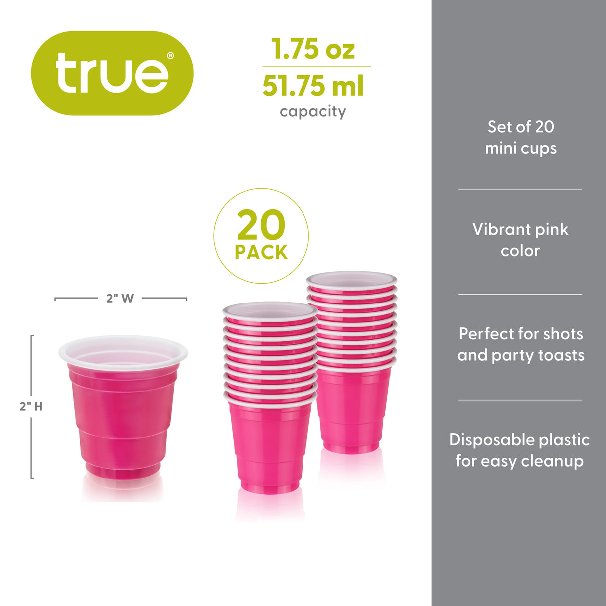 Party 1.75 oz Lil Pinks Mini Plastic Shot Cups, Set of 20