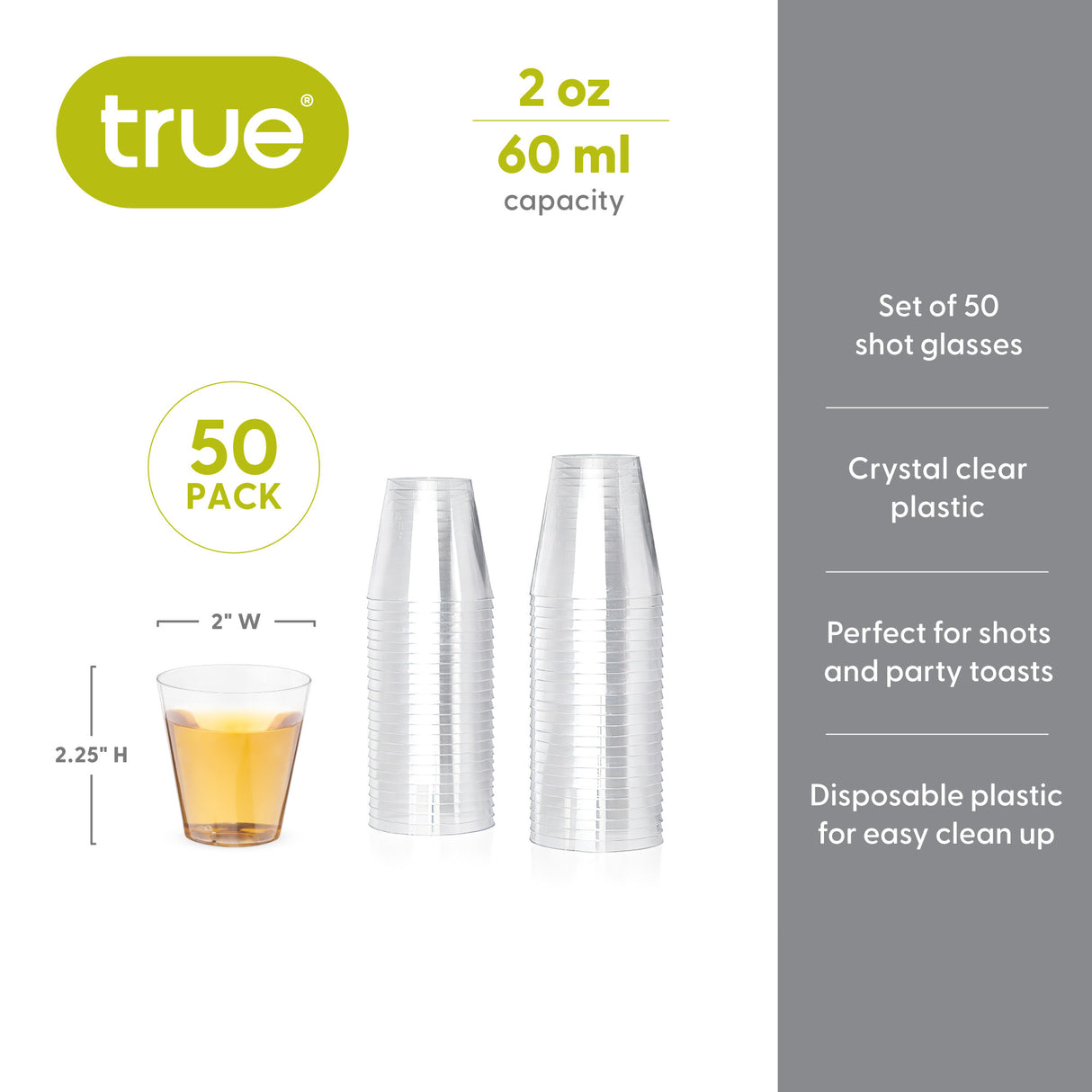 Party 2 oz Plastic Shot Glasses in Clear, Set of 50