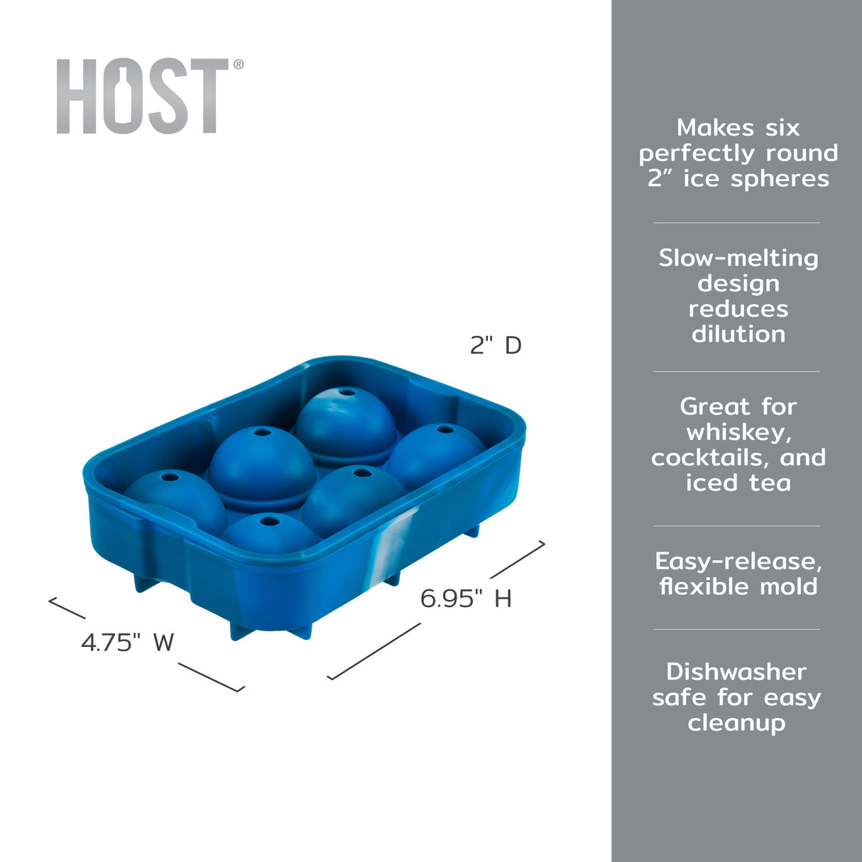 Silicone 2" Ice Sphere Mold in Blue Marble