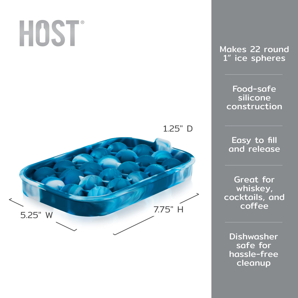 Silicone 1" Ice Sphere Mold in Blue Marble
