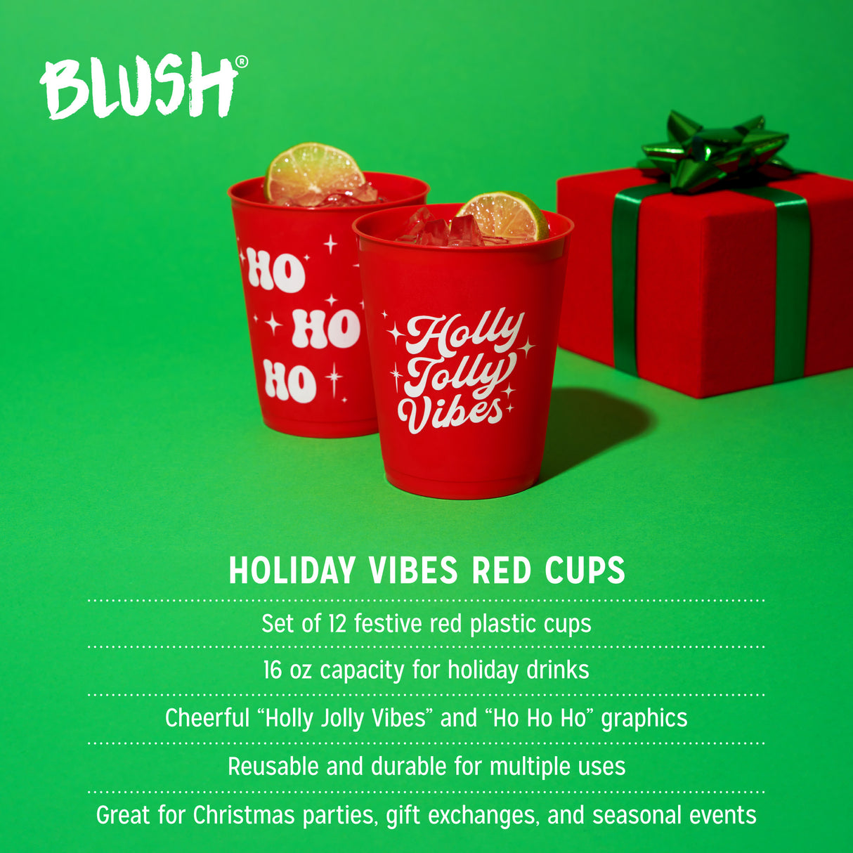 Holiday Vibes Red Cups, Set of 12