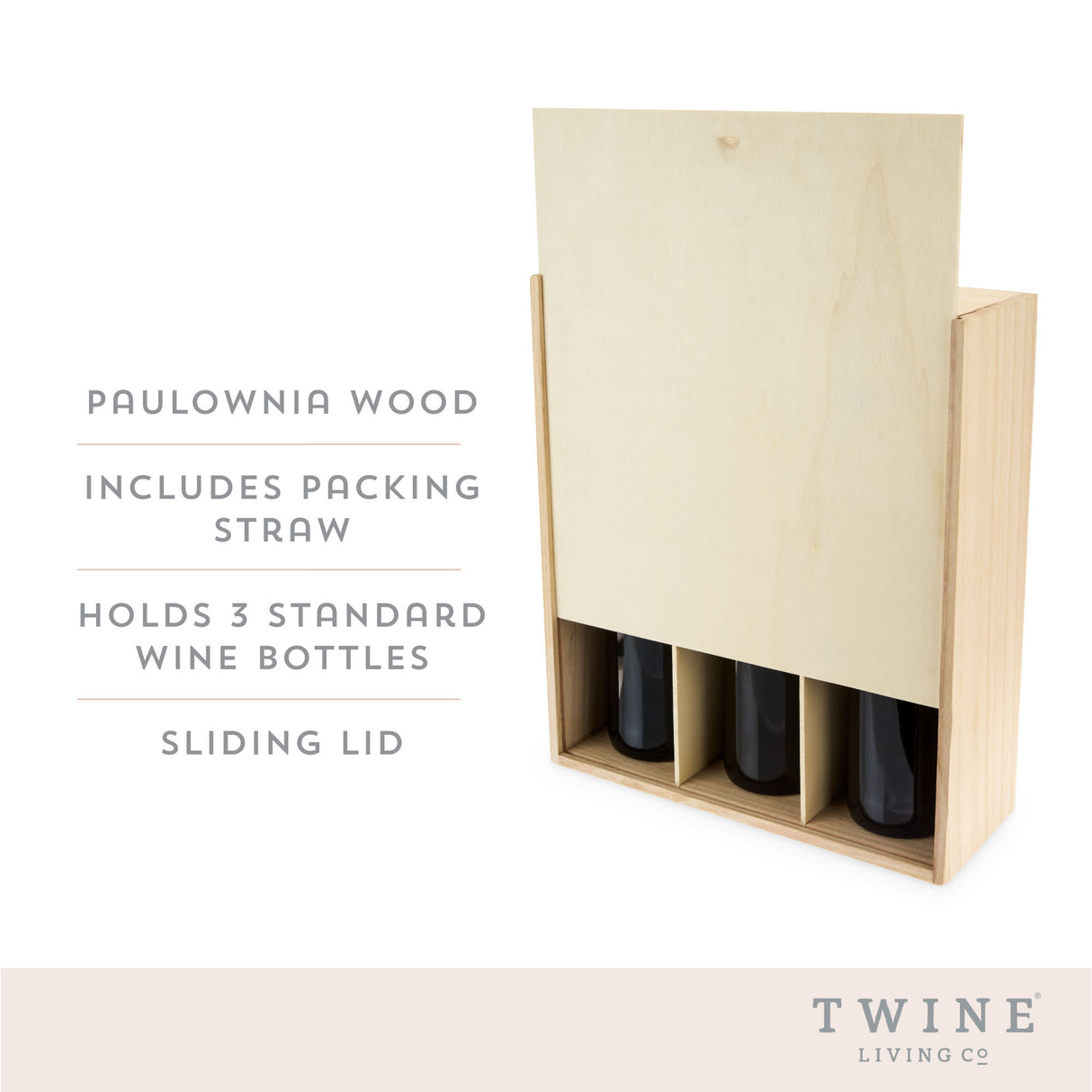 3-Bottle Paulownia Wood Wine Box