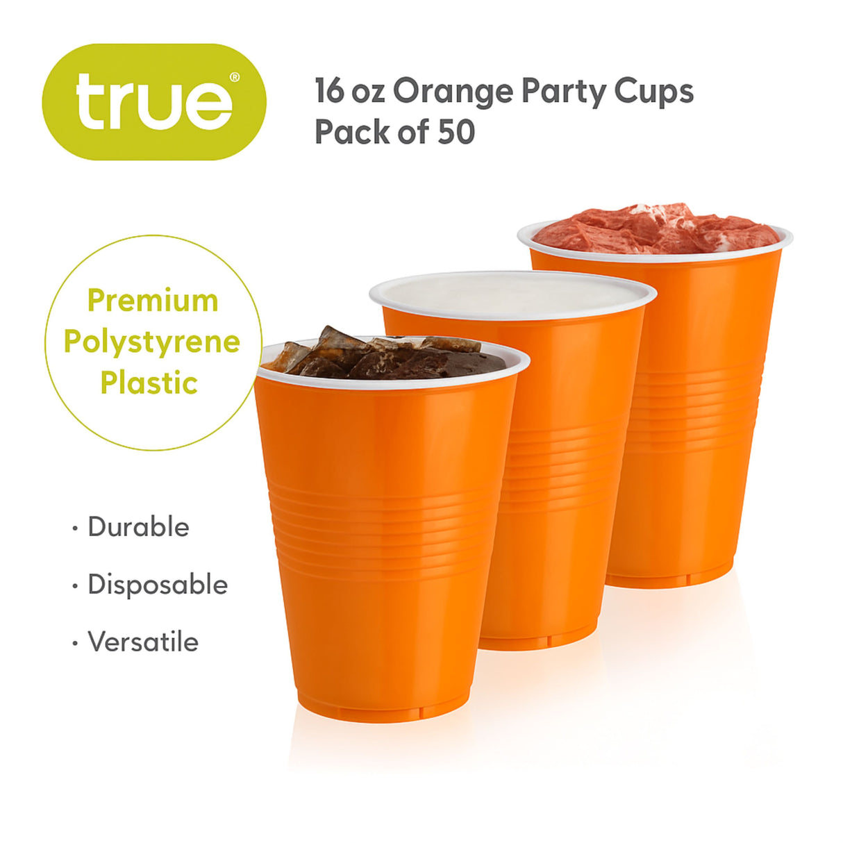 Party 16 oz Plastic Cups in Orange, Set of 50