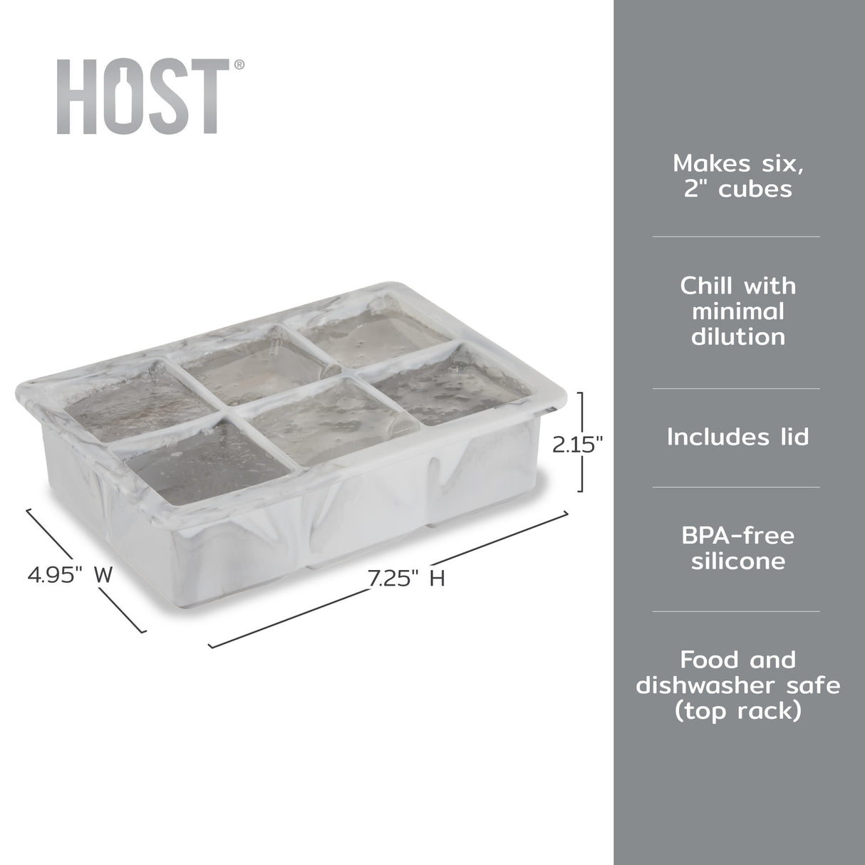 2" Ice Cube Tray with Lid in Gray Marble