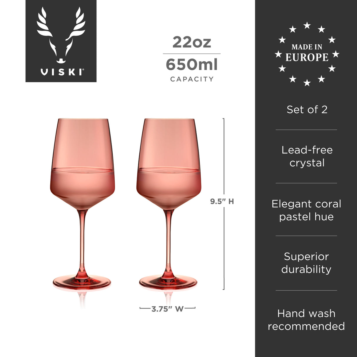 Reserve Nouveau Crystal Wine Glasses in Pomelo, Set of 2