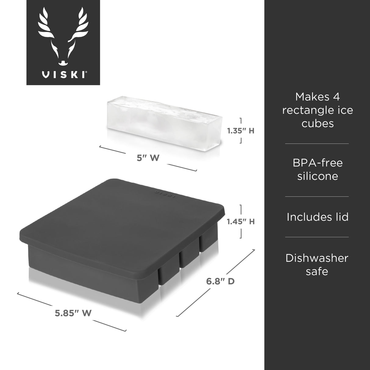 Glacier Highball Ice Cube Tray with Lid in Grey