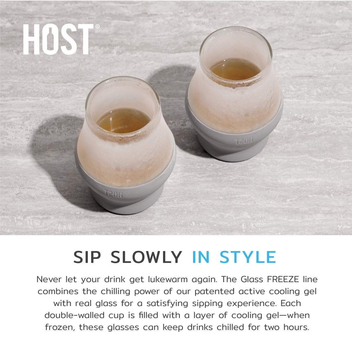 Glass FREEZE Sipping Cooling Cup in Gray, Set of 2