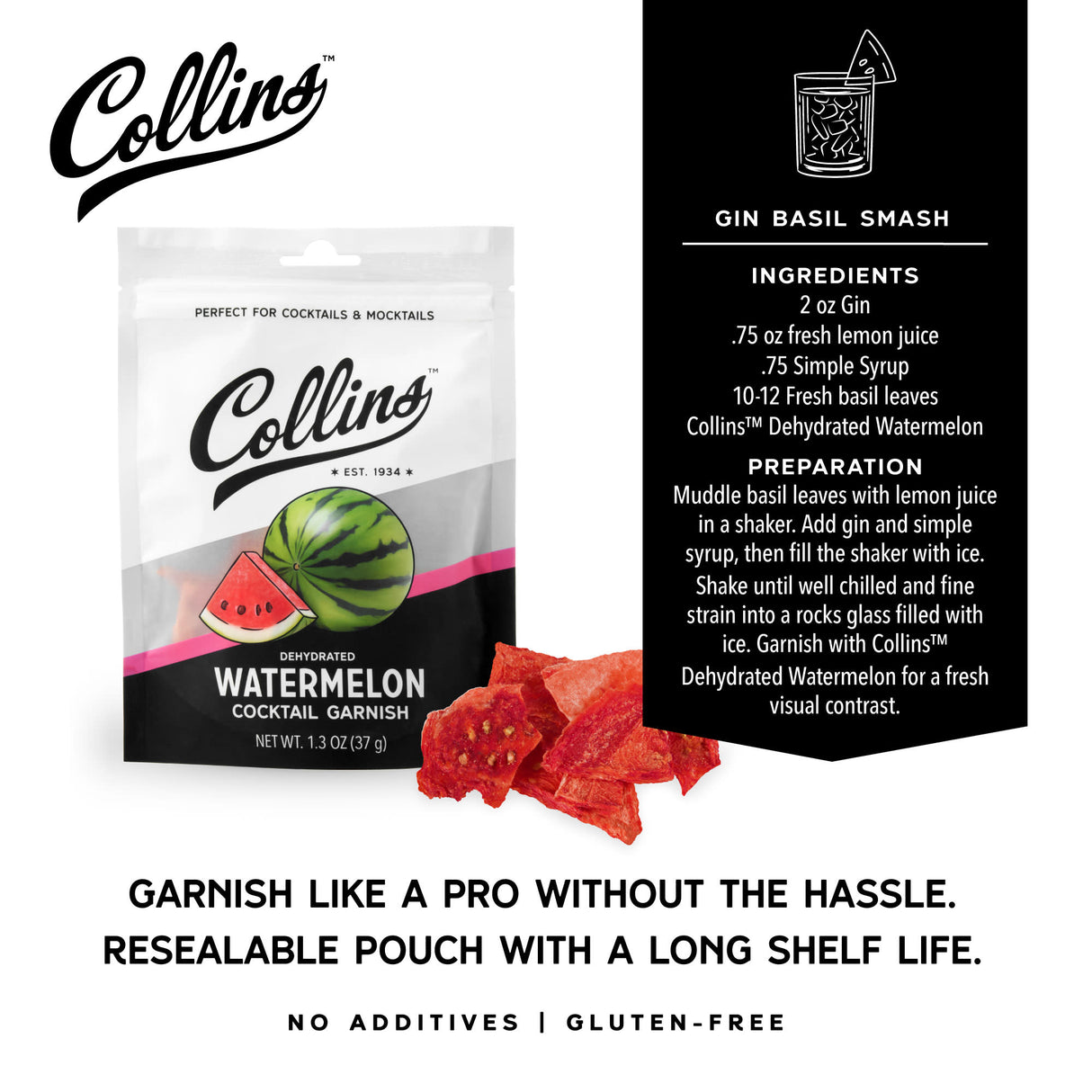 Dehydrated Watermelon Cocktail Garnish, 1.3 oz