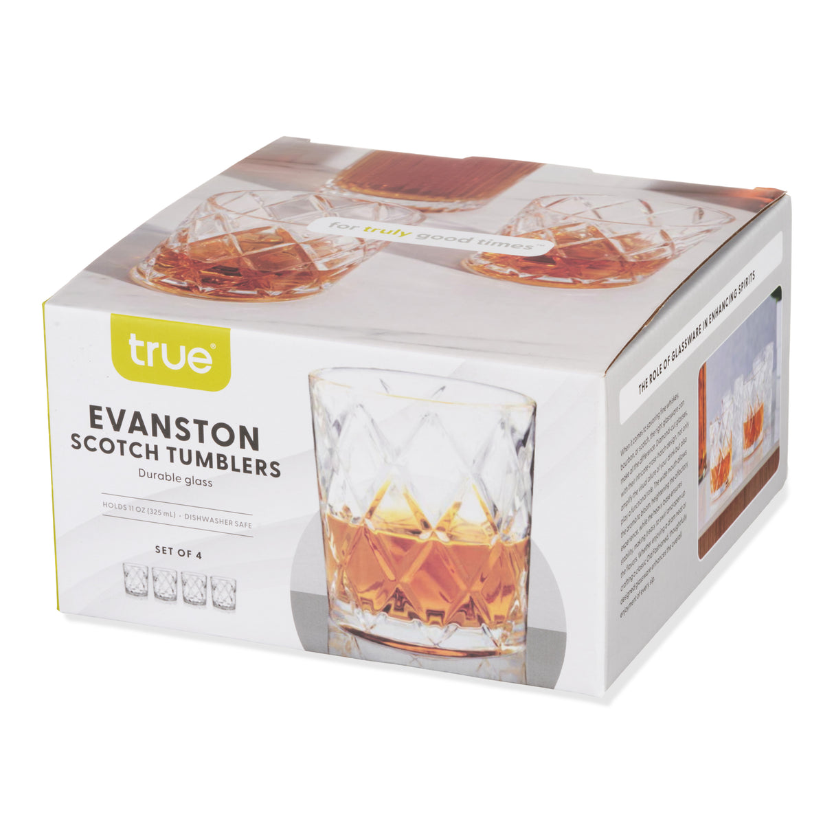 Scotch 11 oz Diamond Cut Tumbler Glasses, Set of 4