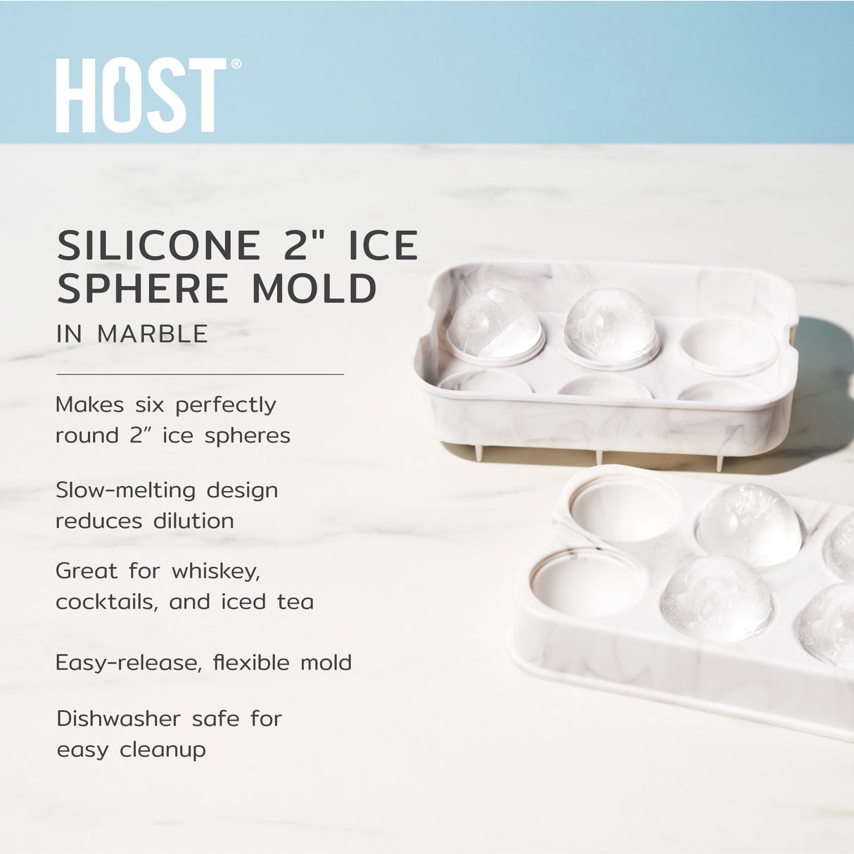 Silicone 2" Ice Sphere Mold in Marble