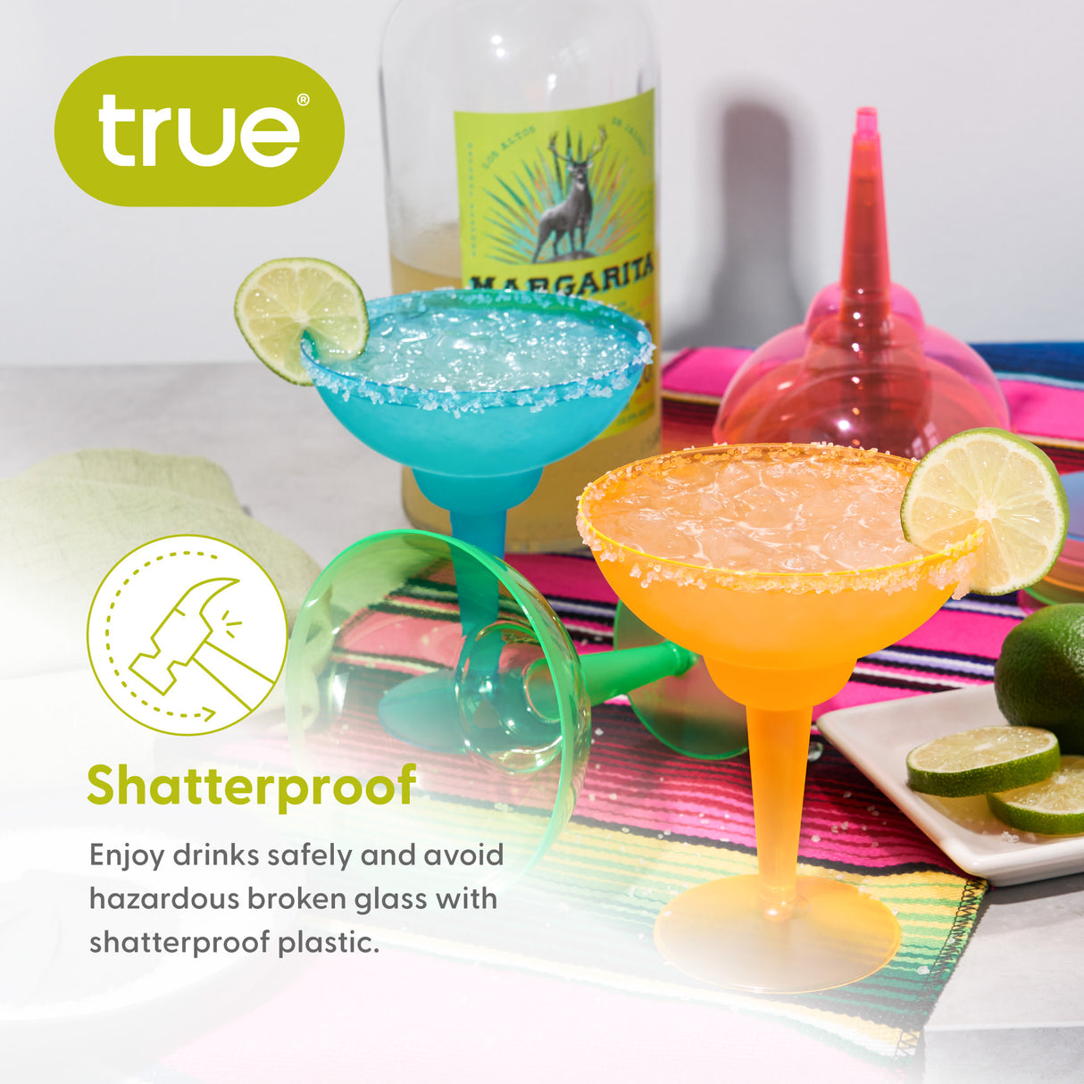 Party 12 oz Plastic Stemmed Margarita Cups in Assorted Neon, Set of 12