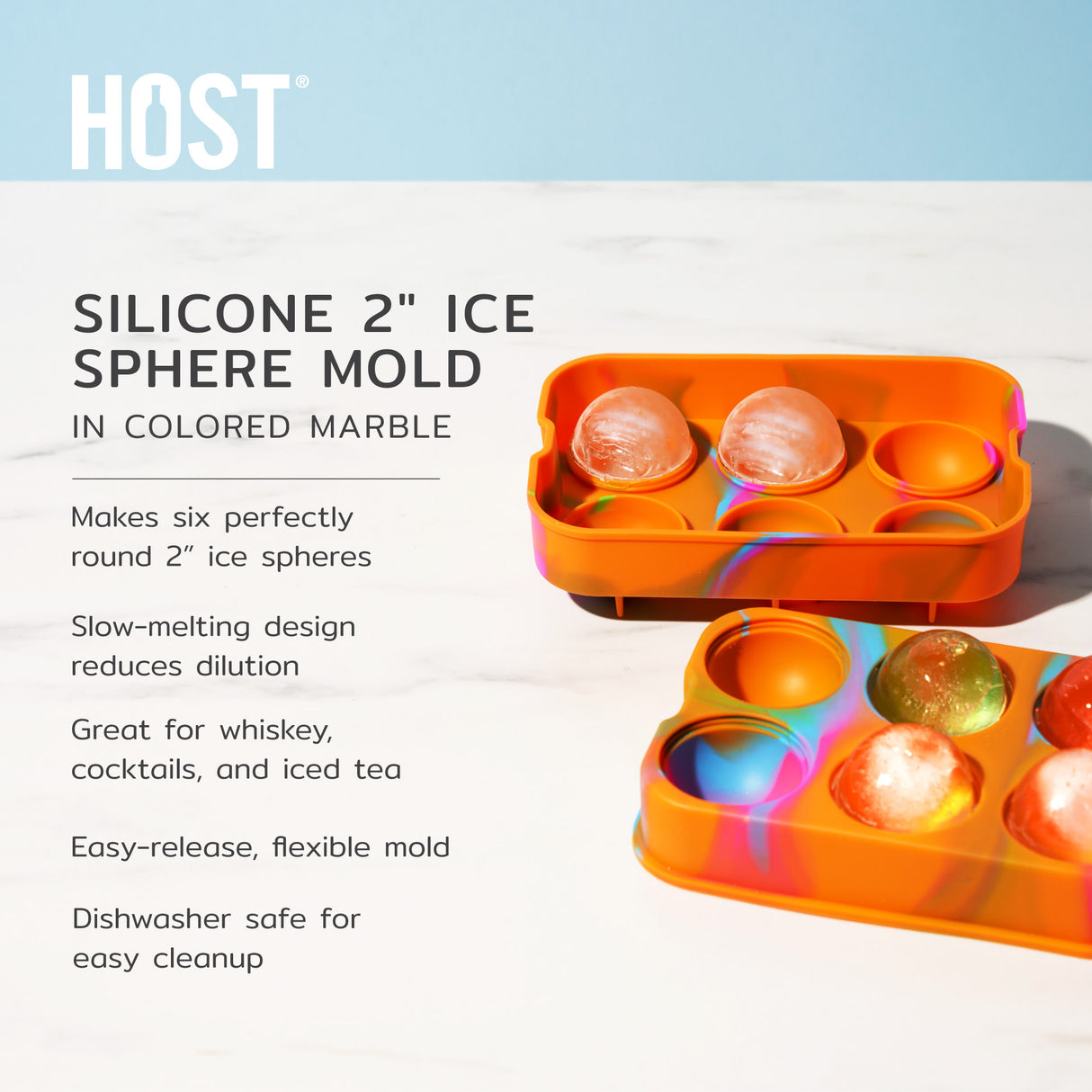 Silicone 2" Ice Sphere Mold in Colored Marble