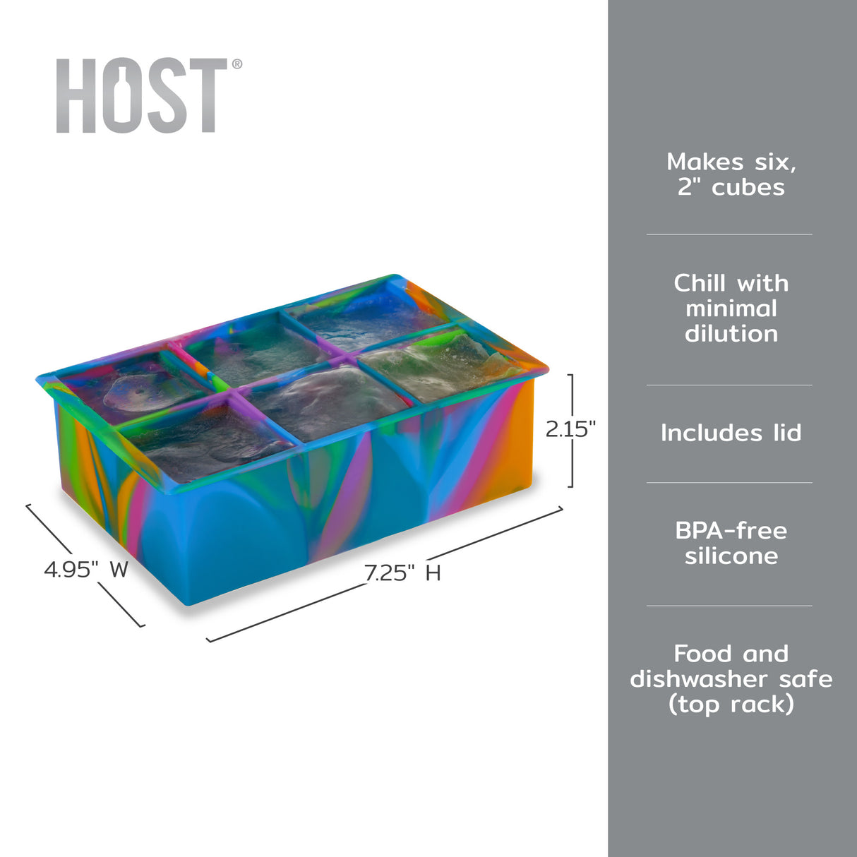 2" Ice Cube Tray with Lid in Colored Marble