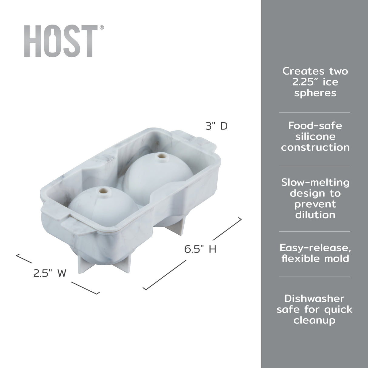 Silicone 2.25" Ice Sphere Mold in Marble