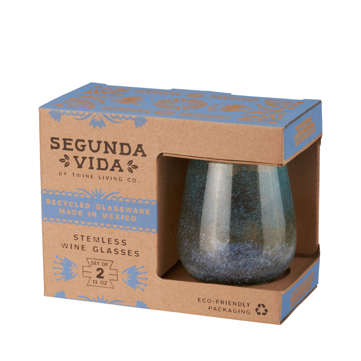 Segunda Vida Playa Bonita Recycled Stemless Wine Glasses, Set of 2