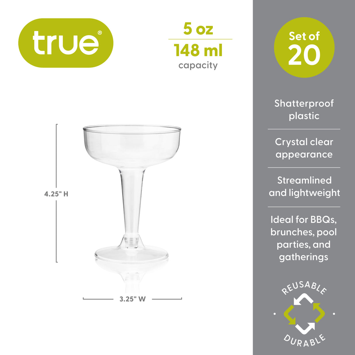 Party 5 oz Plastic Champagne Coupes in Clear, Set of 20