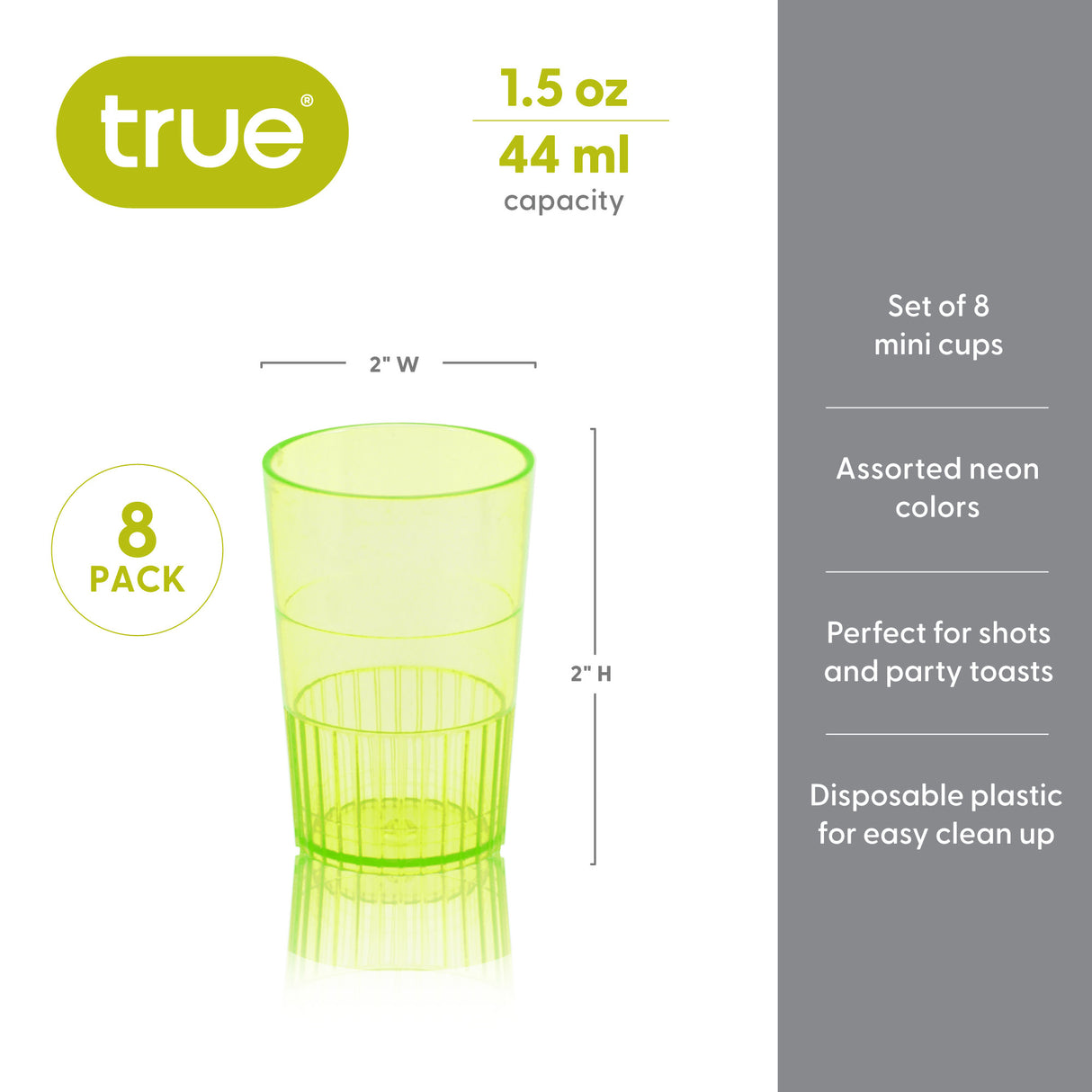 Party HotShots 1.5 oz Plastic Shot Glasses in Assorted Colors, Set of 8