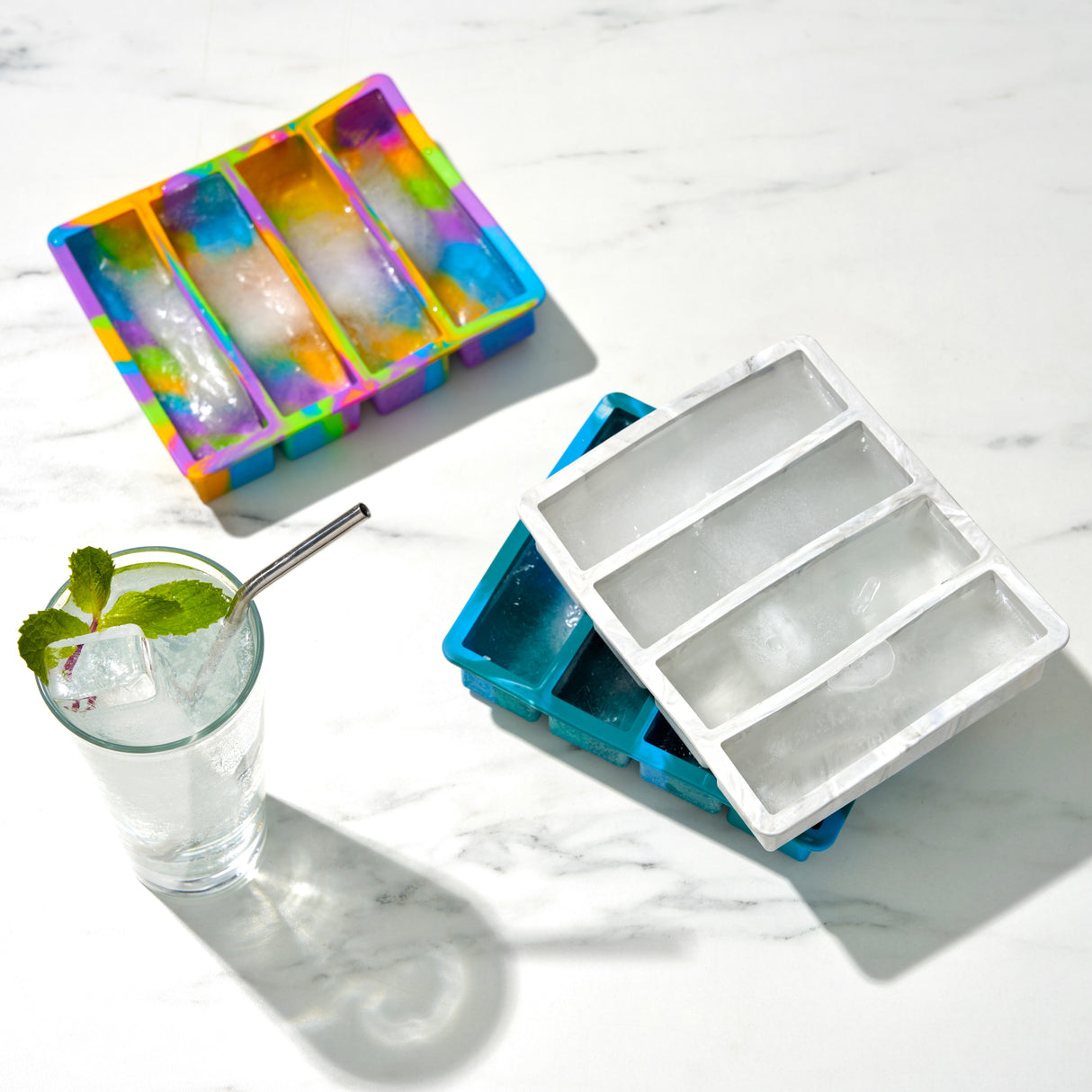 Water Bottle Ice Cube Tray in Colored Marble