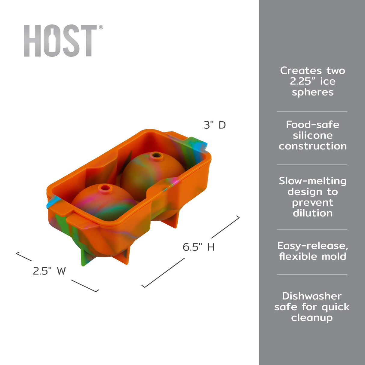 Silicone 2.25" Ice Sphere Mold in Colored Marble