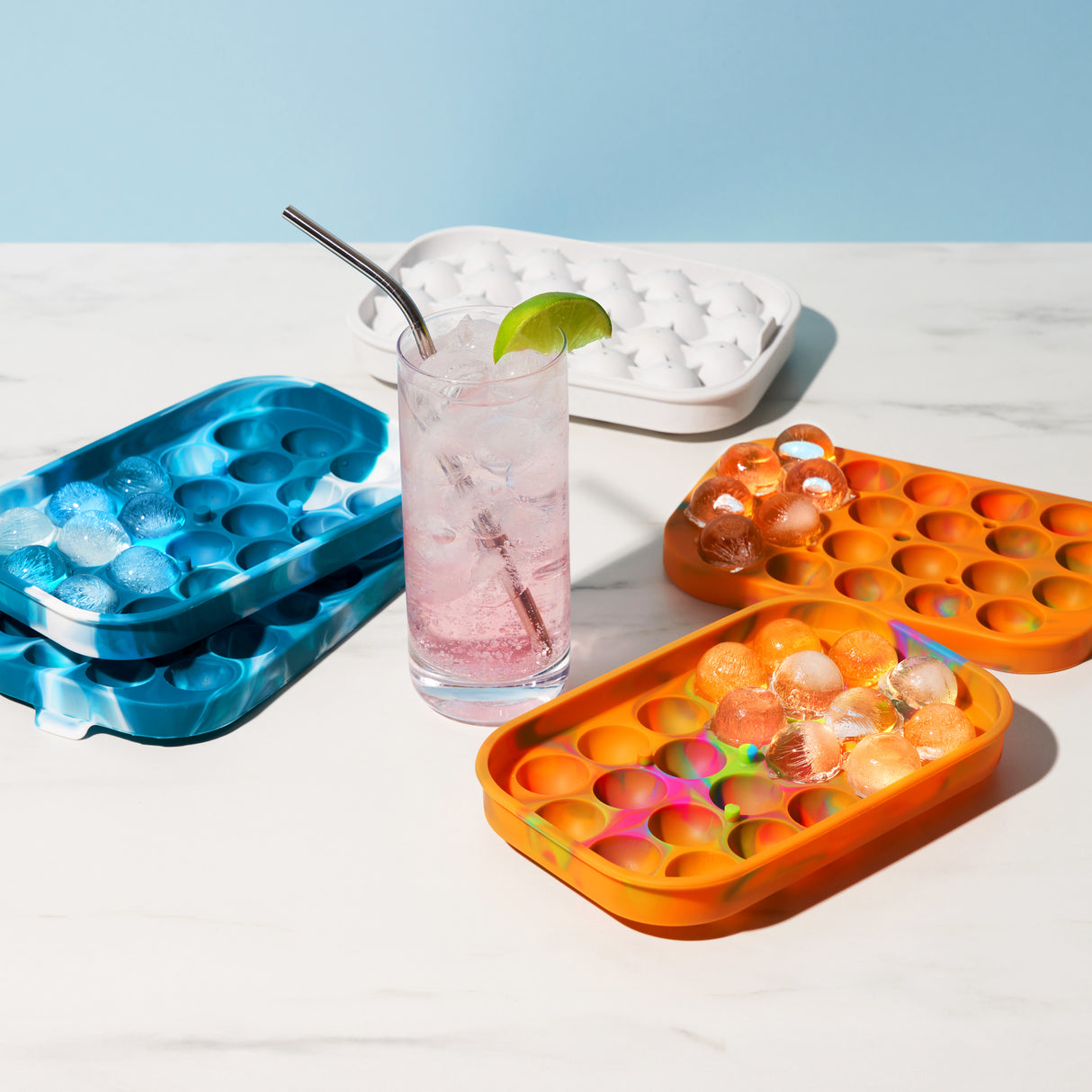 Silicone 1" Ice Sphere Mold in Colored Marble