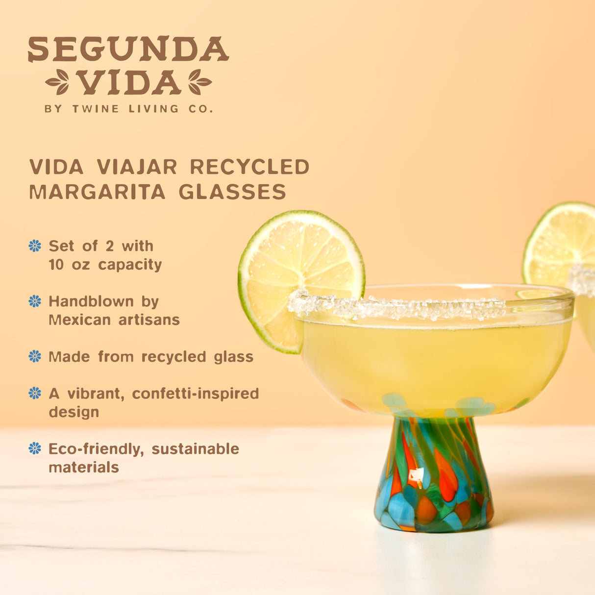 Segunda Vida Viajar Margarita Glasses, Set of 2