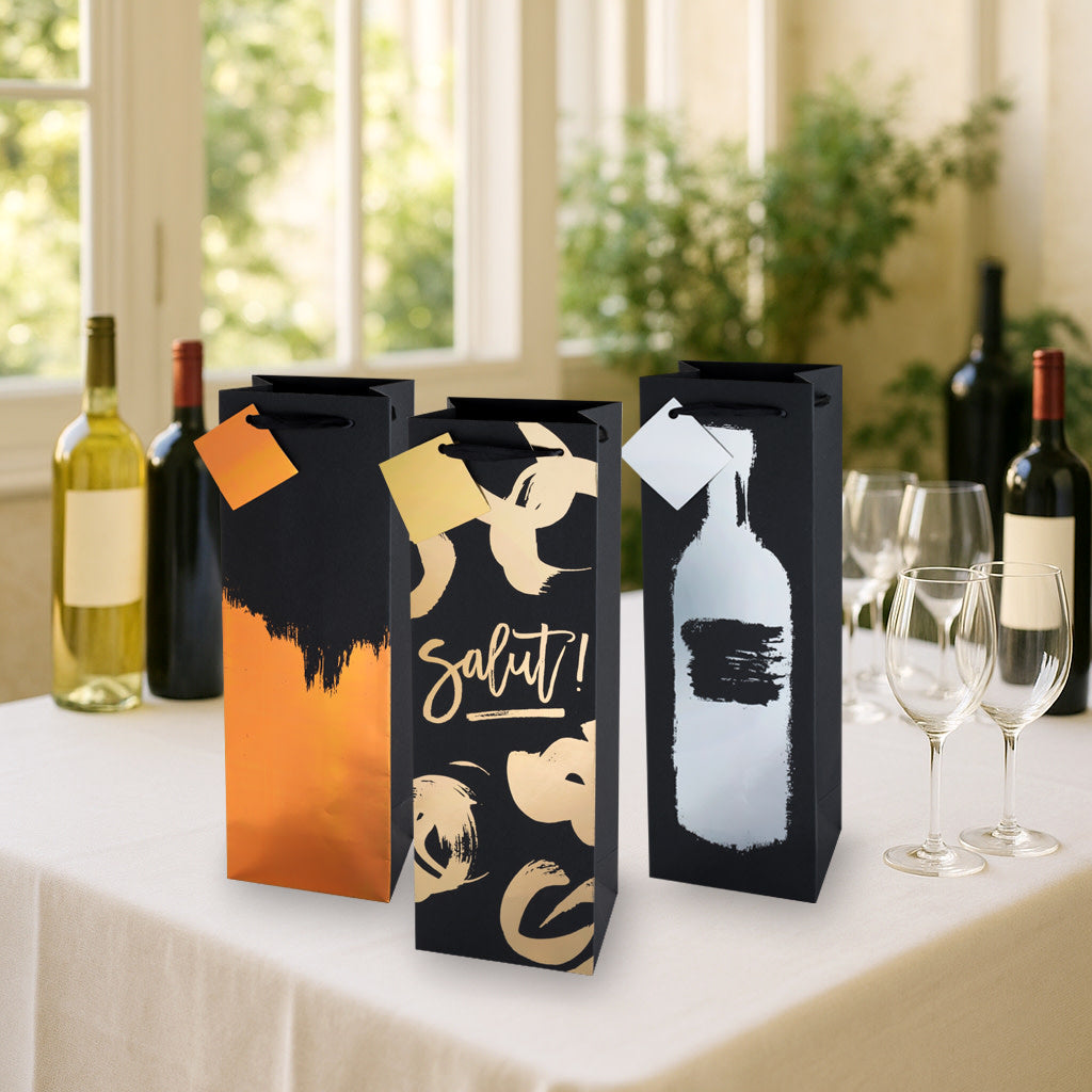 Metallic Brushstroke Single Bottle Wine Bag in Assorted Colors