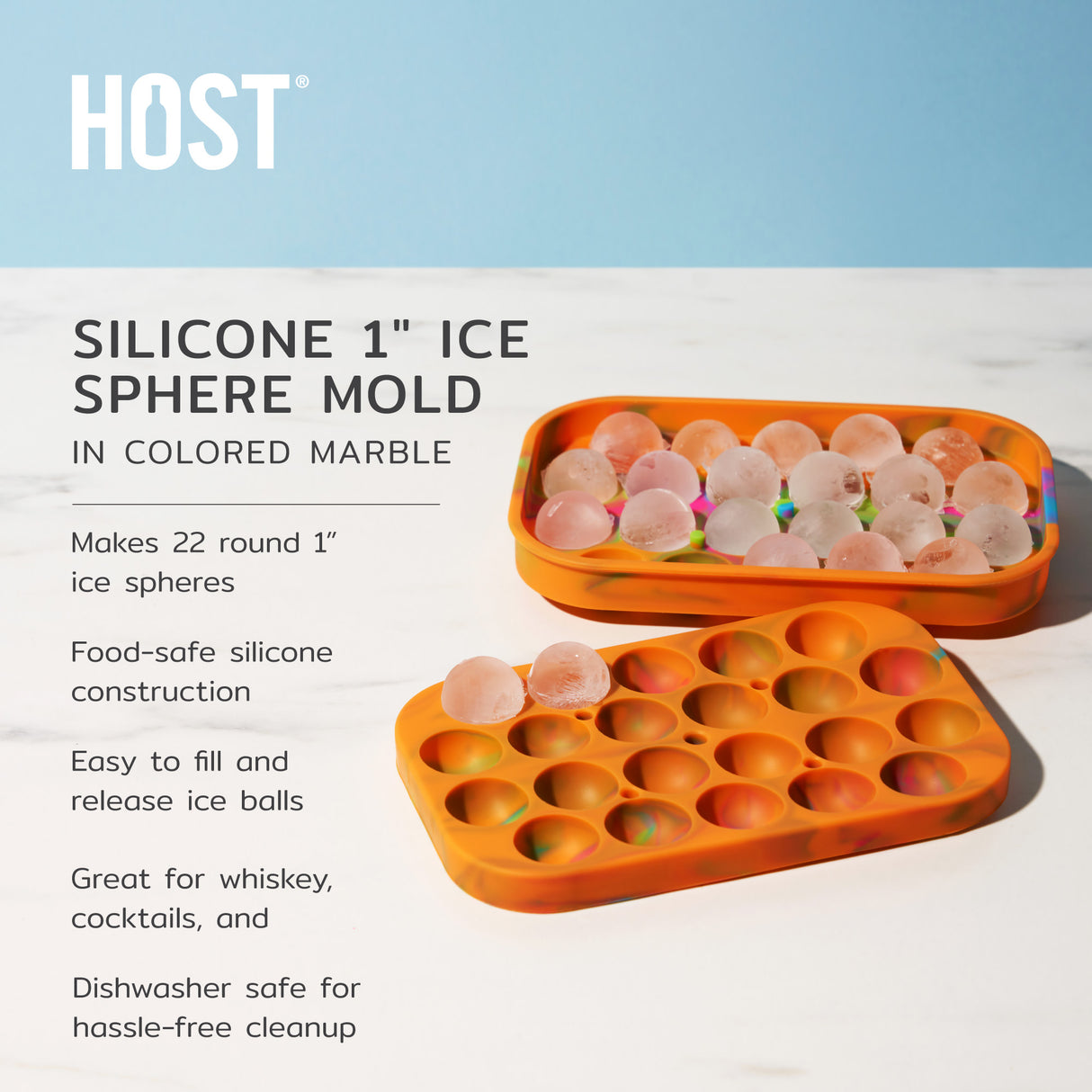 Silicone 1" Ice Sphere Mold in Colored Marble