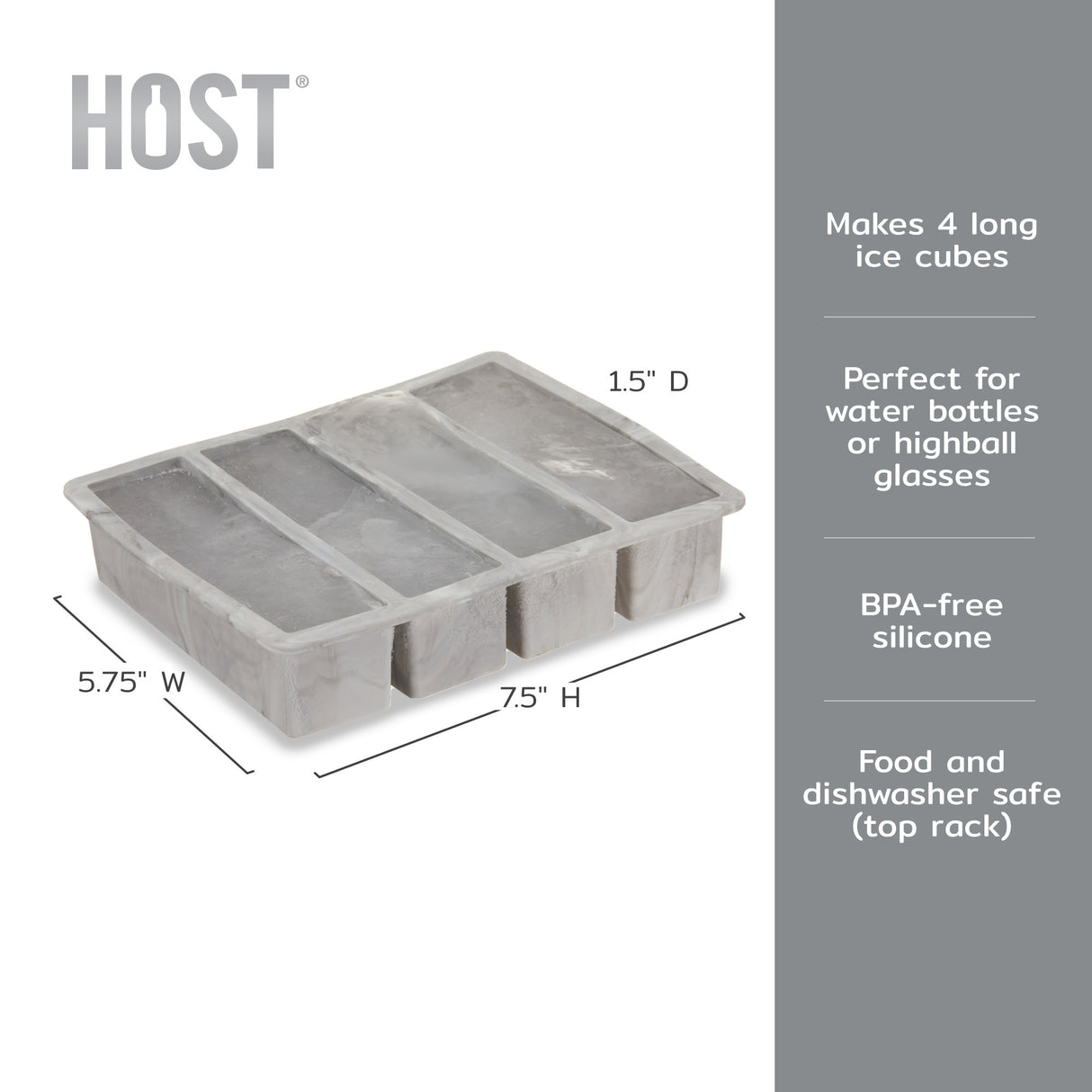 Water Bottle Ice Cube Tray in Gray Marble