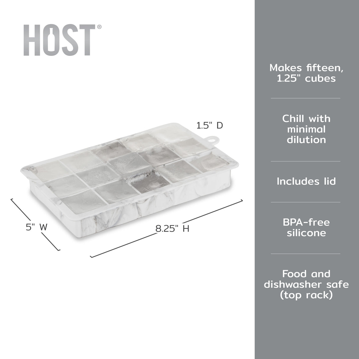 1.25" Ice Cube Tray with Lid in Gray Marble