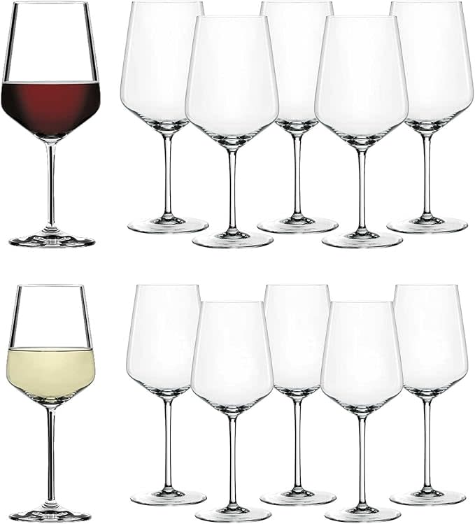 Style Red and White Wine Glasses, Set of 12