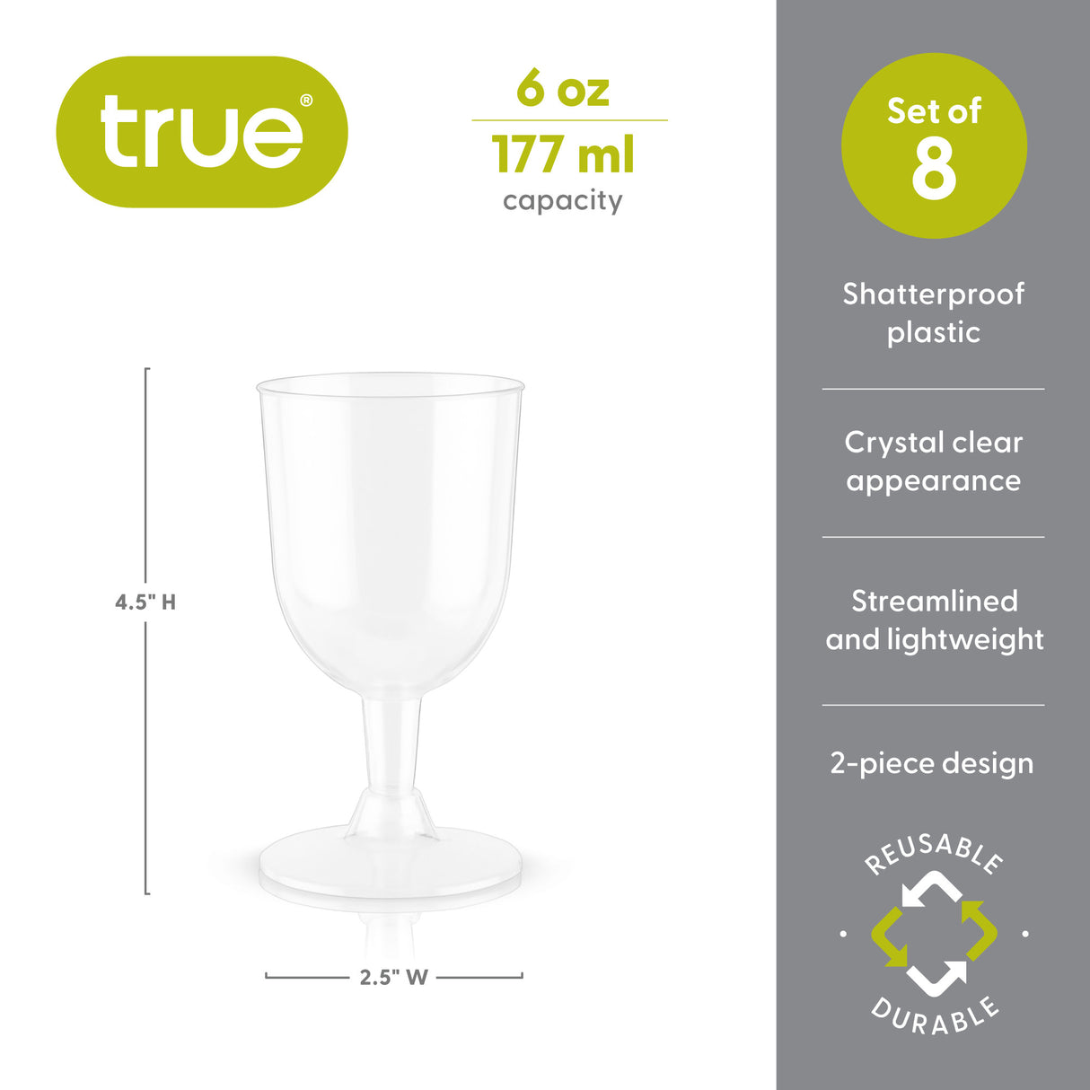 Party 6 oz Plastic Stemmed Wine Cups in Clear, Set of 8