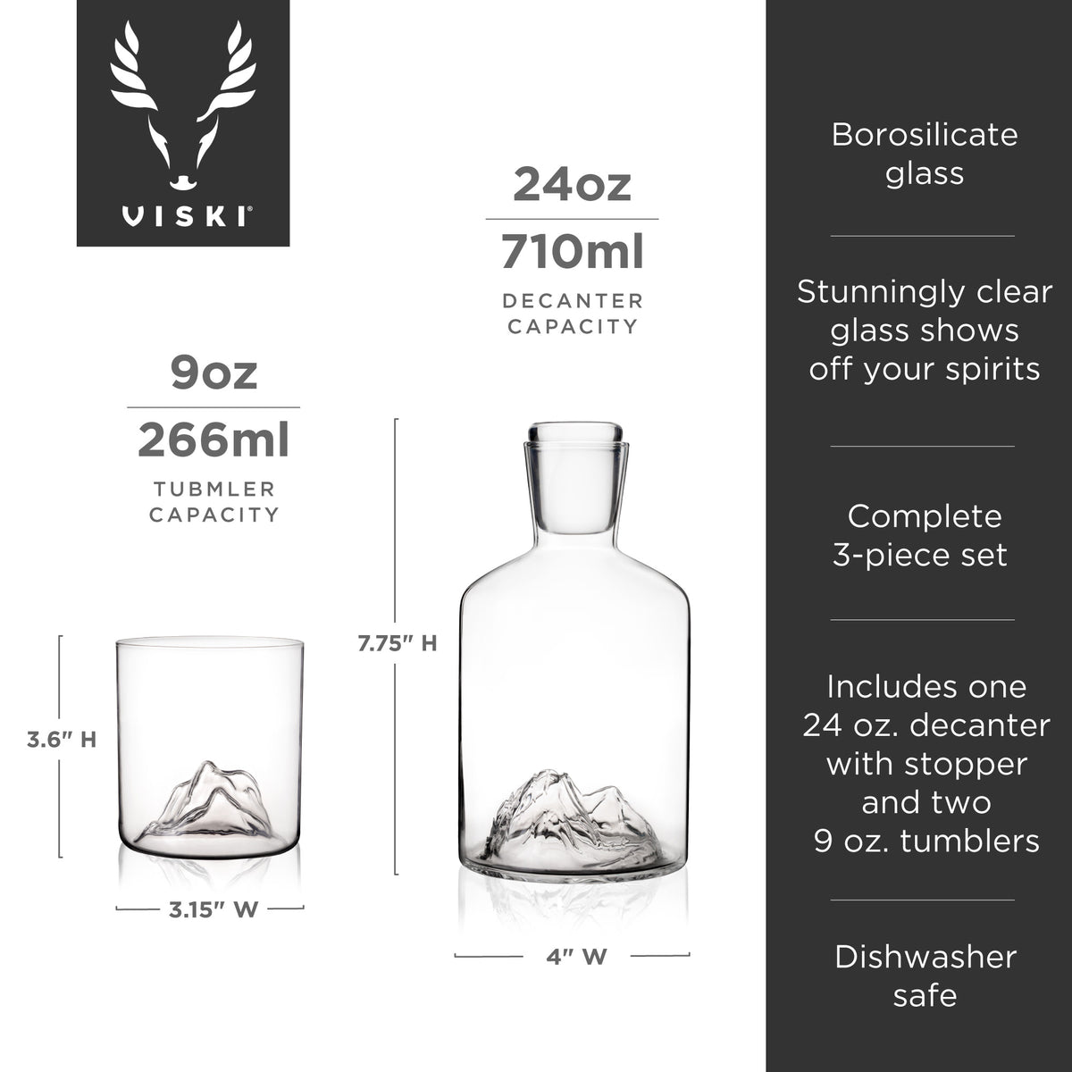 Mountain 3-Piece Crystal Liquor Decanter and Tumbler Set