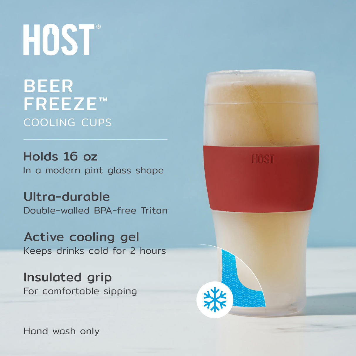 Beer FREEZE Cooling Cup in Crimson Red, Set of 2