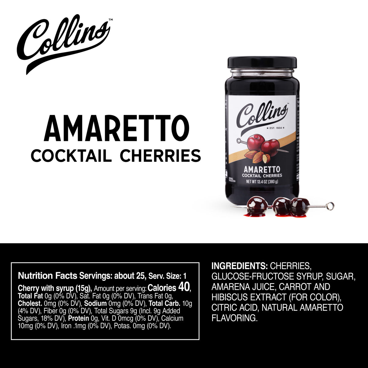 Stemless Amaretto Cherries, 13.4 oz