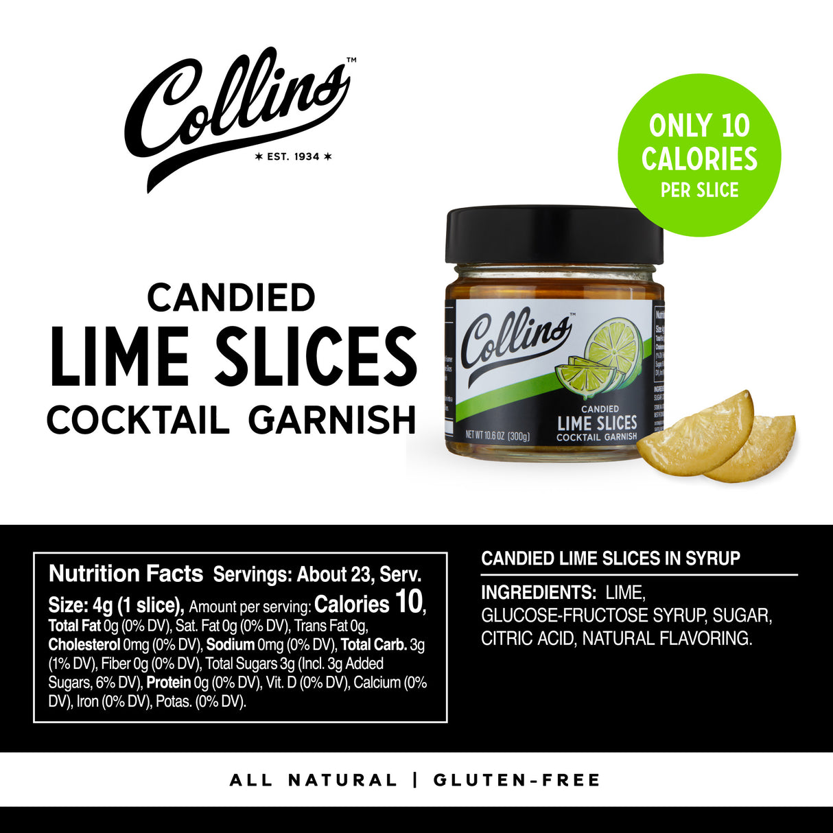 Candied Lime Slices in Syrup, 10.6 oz