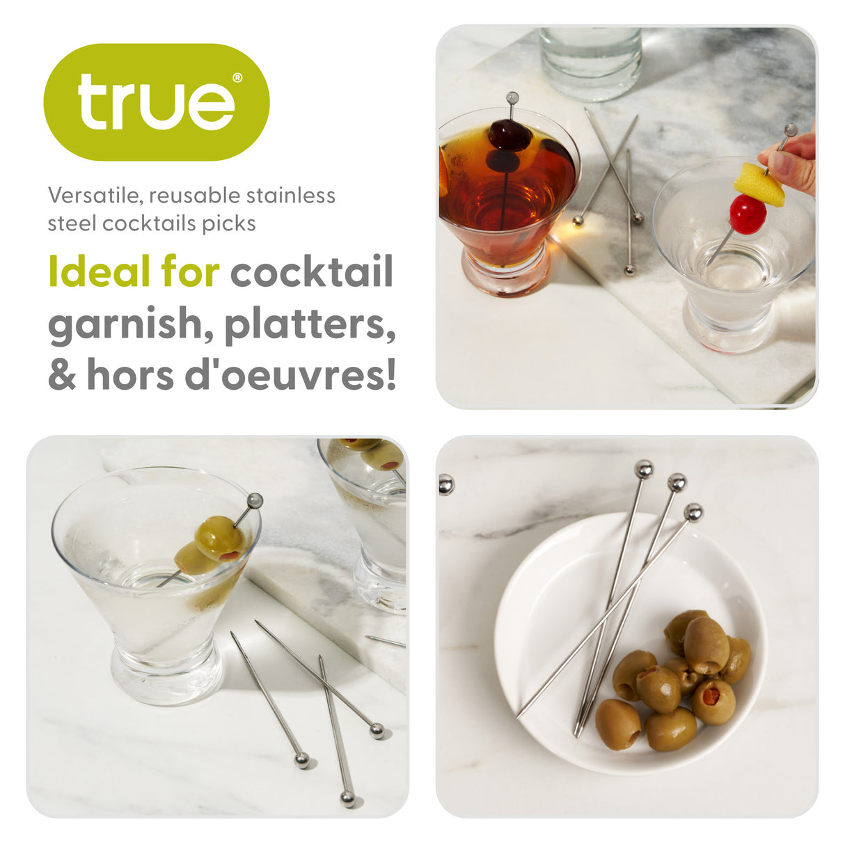 Rockwood Stainless Steel Cocktail Picks, Set of 6