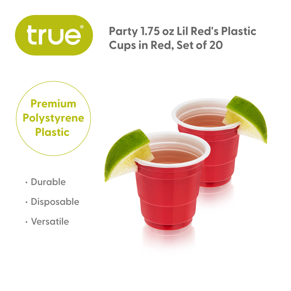 Party 1.75 oz Lil Red's Plastic Cups in Red, Set of 20