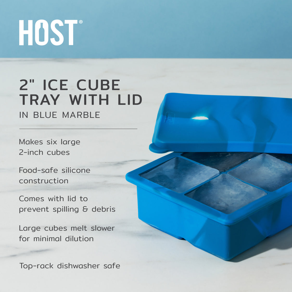2" Ice Cube Tray with Lid in Blue Marble