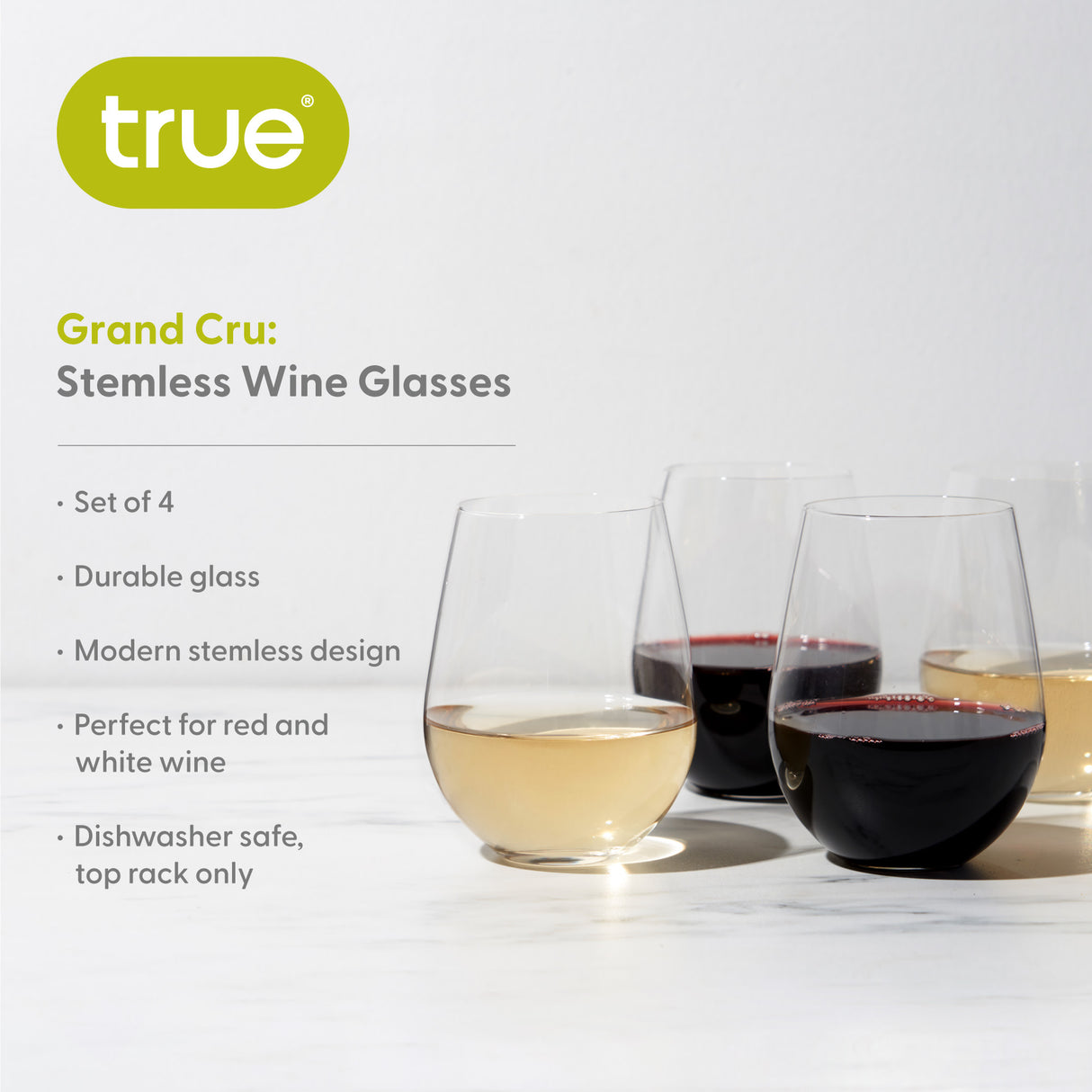 Vino 21 oz Stemless Wine Glasses, Set of 4