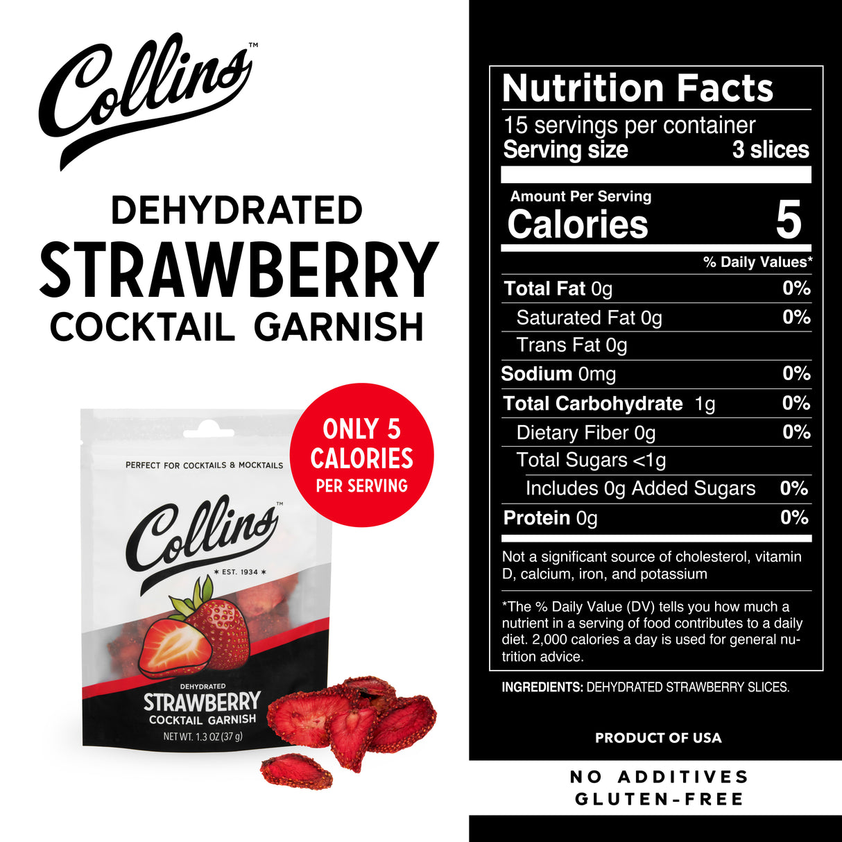 Dehydrated Strawberry Cocktail Garnish, 1.3 oz