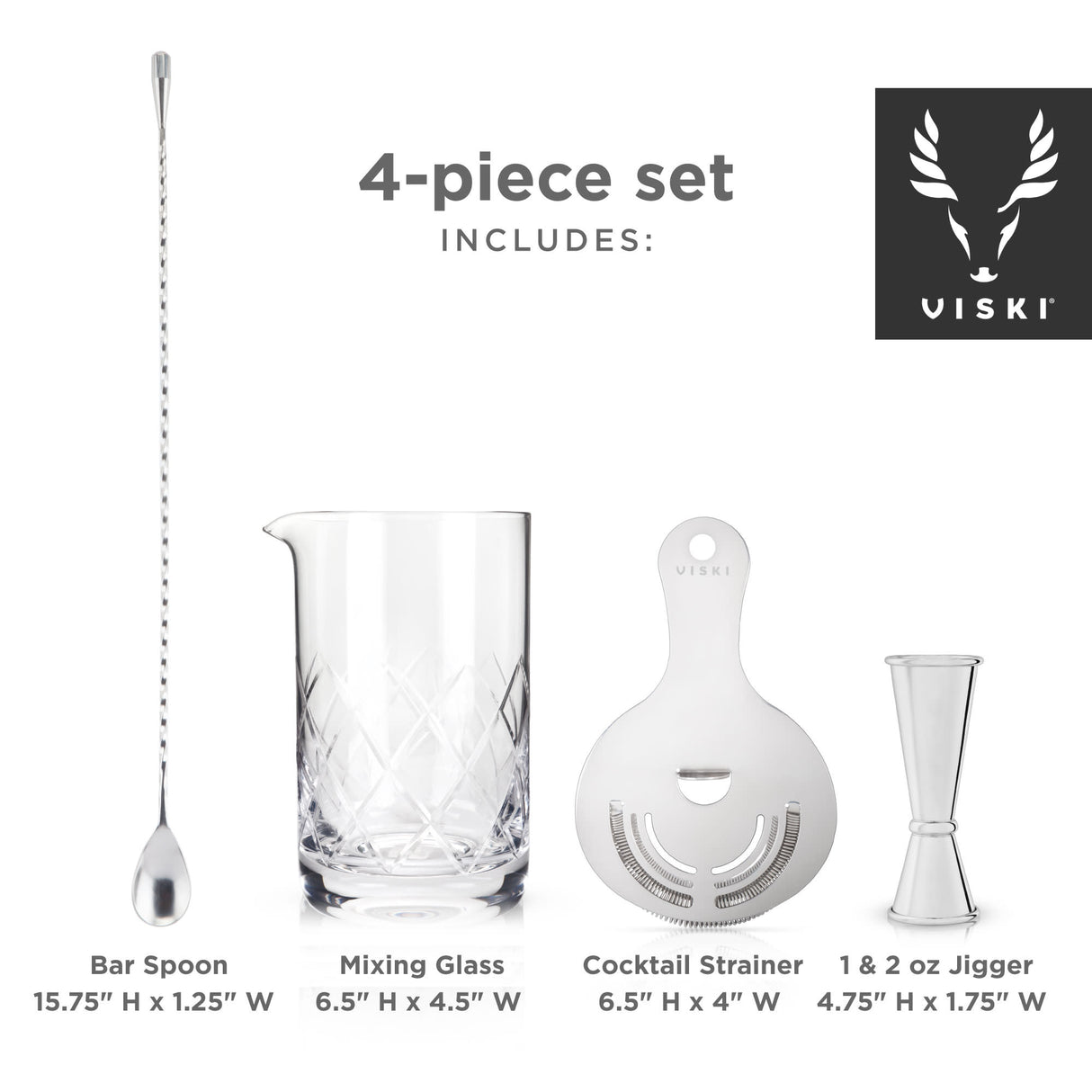 Harrison Barware Set in Stainless Steel, Set of 4